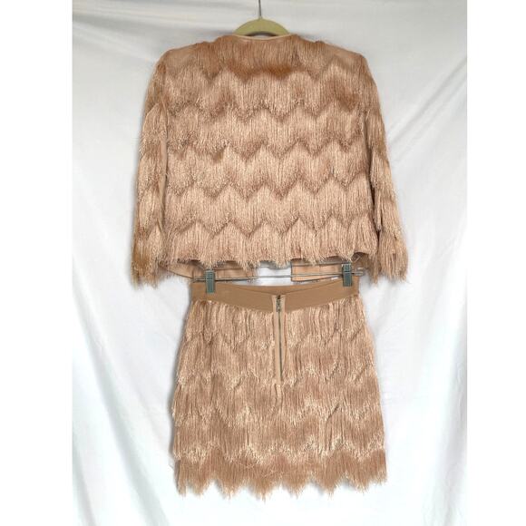 BCBG MaxAzria Jaxon Fringe Pink Blush Jacket Top & Modie Skirt Set, Small - Picture 4 of 9
